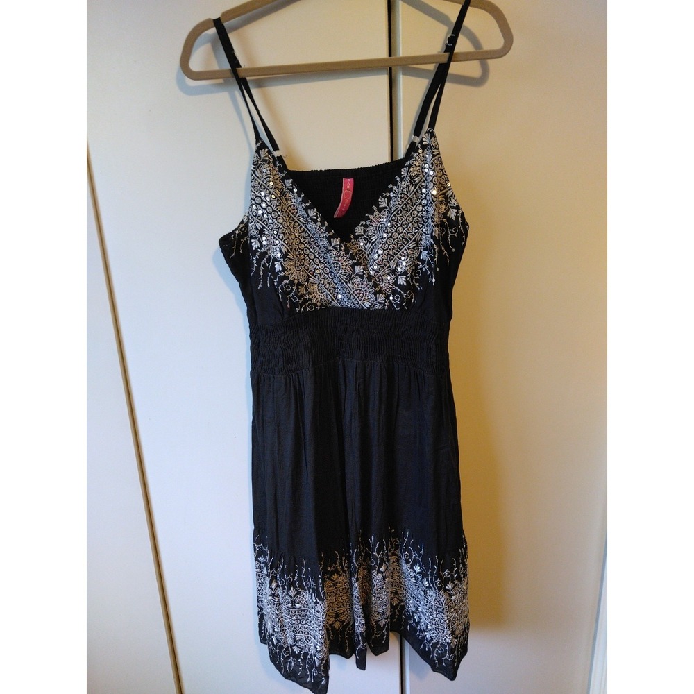 Womens Sequined Babydoll Dress Size 1x/XL  Boho Chic Y2K Glam Dark Fairy Whimsy